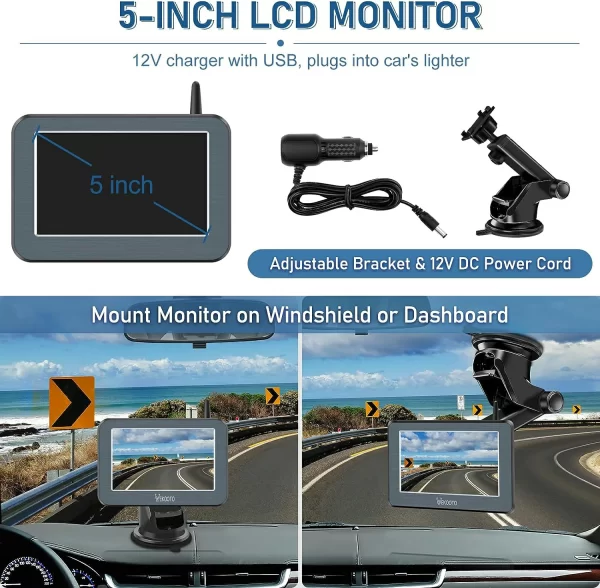 Magnetic Solar Wireless Backup Camera 5'' Monitor Kit